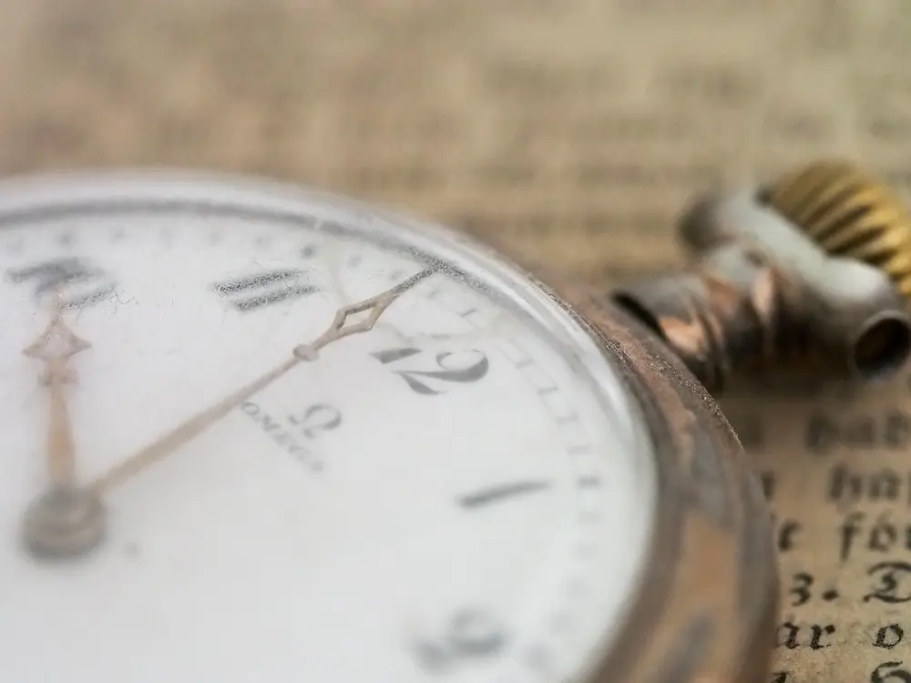 Detail of a vintage Omega pocket watch.