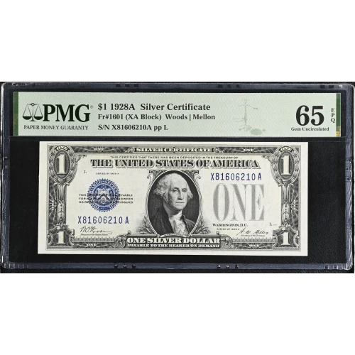 $1 1928-A blue seal. Small Silver Certificates 1601 (2)