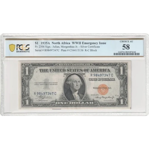 $1 1935-A yellow seal Emergency Notes Issued During WW2 2306 (2)