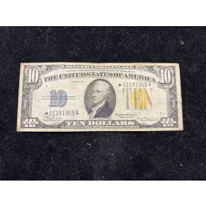 $10 1934-A yellow seal Emergency Notes Issued During WW2 2309*