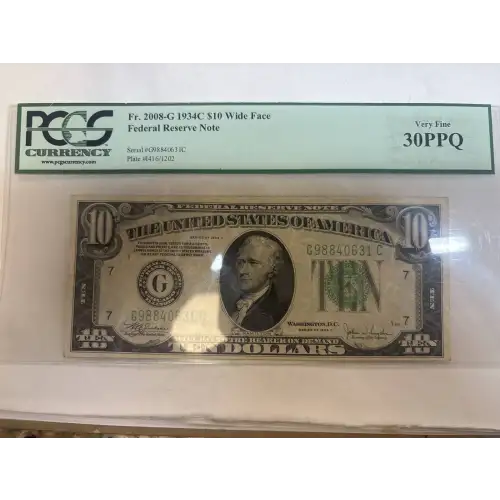 $10 1934-C.  Small Size $10 Federal Reserve Notes 2008-G