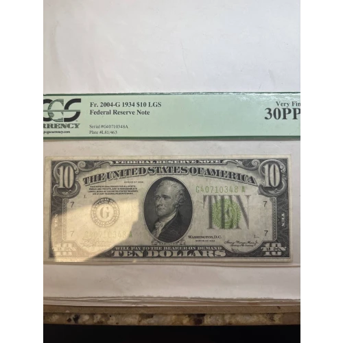 $10 1934 Exists with both light and dark Green seals Small Size $10 Federal Reserve Notes 2004-G
