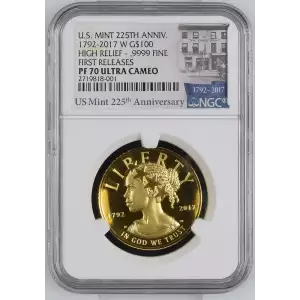 1792-2017 HIGH RELIEF - .9999 FINE FIRST RELEASES U.S. MINT 225TH ANNIV. ULTRA CAMEO (2)