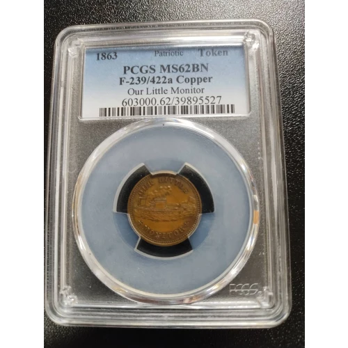 1863 Token F-239/422a Copper Our Little Monitor Patriotic, BN (3)