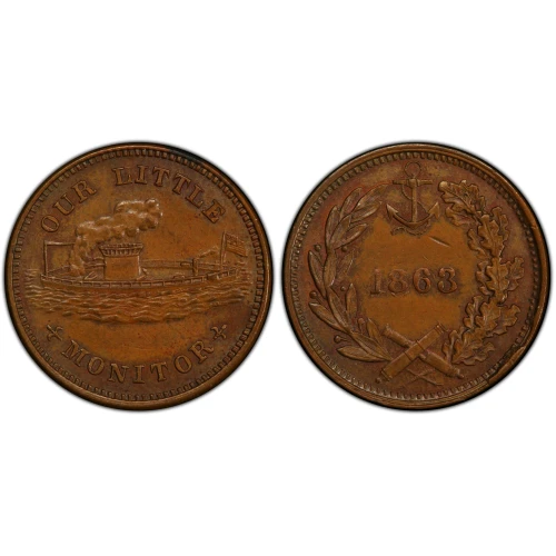 1863 Token F-239/422a Copper Our Little Monitor Patriotic, BN (2)