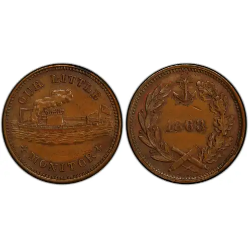 1863 Token F-239/422a Copper Our Little Monitor Patriotic, BN (2)