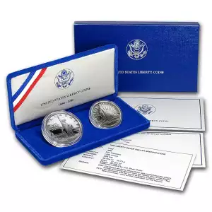 1986 Statue of Liberty - Two Coin Set - Proof Silver Dollar, Clad Half Dollar - Box & COA