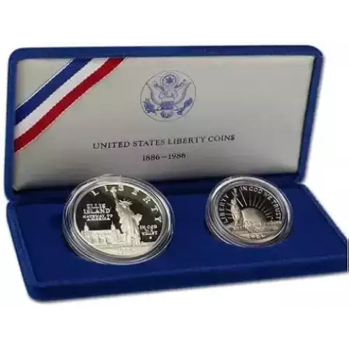 1986 Statue of Liberty - Two Coin Set - Proof Silver Dollar, Clad Half Dollar - Box & COA (2)