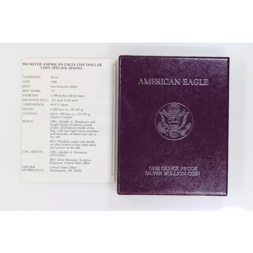1988 S 1oz Silver Eagle  Proof - with Original Govt Packaging 