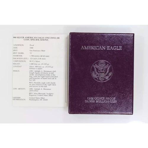 1988 S 1oz Silver Eagle  Proof - with Original Govt Packaging