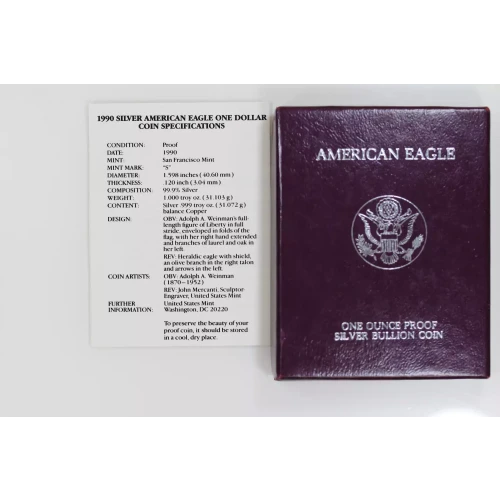 1990 S 1oz Silver Eagle  Proof - with Original Govt Packaging
