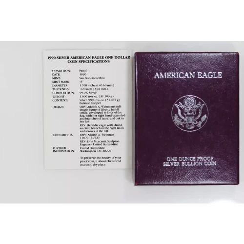 1990 S 1oz Silver Eagle  Proof - with Original Govt Packaging