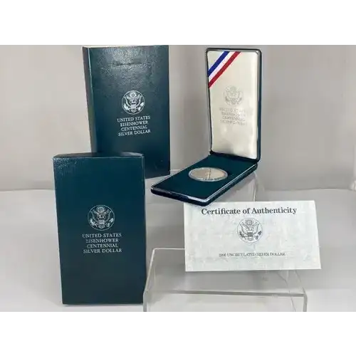 1990-W Eisenhower Centennial Uncirculated Silver Dollar - Box & COA (2)
