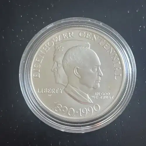 1990-W Eisenhower Centennial Uncirculated Silver Dollar - Box & COA