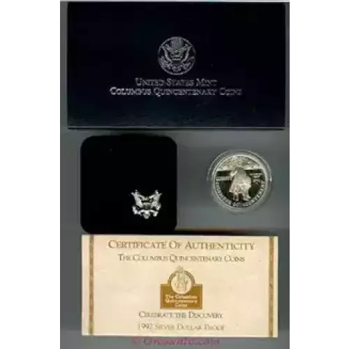 1992-P Christopher Columbus - Proof Silver Dollar- Box & COA