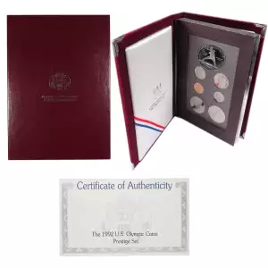 1992 Prestige Proof Set - Seven Coin Set - Box & COA ($1.91 FV)