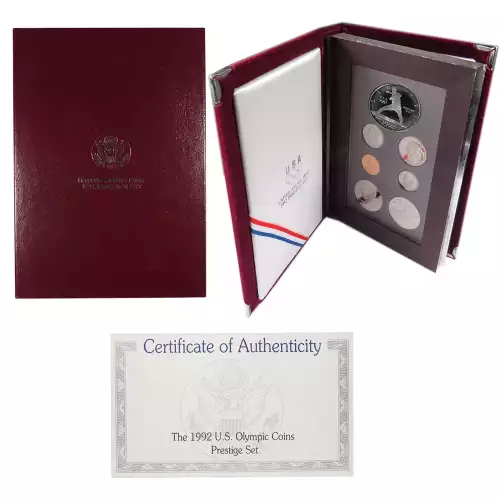 1992 Prestige Proof Set - Seven Coin Set - Box & COA ($1.91 FV)