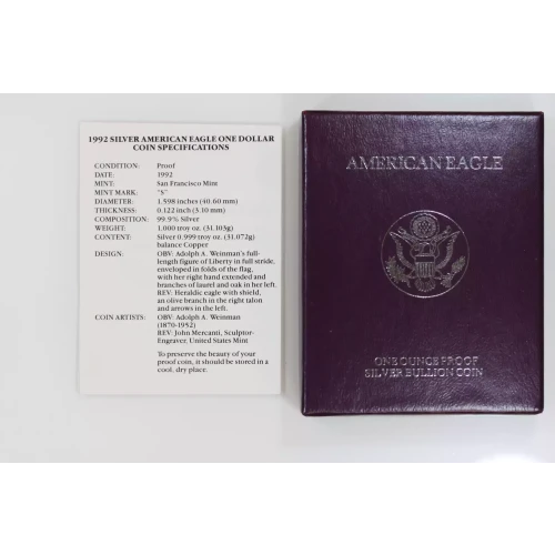 1992 S 1oz Silver Eagle  Proof - with Original Govt Packaging
