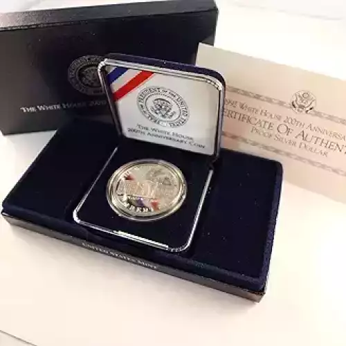 1992-W White House 200th anniversary Proof silver dollar - Box & COA