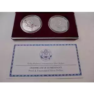 1999 Dolley Madison - Two Coin Set - Uncirculated & Proof Silver Dollar - Box & COA