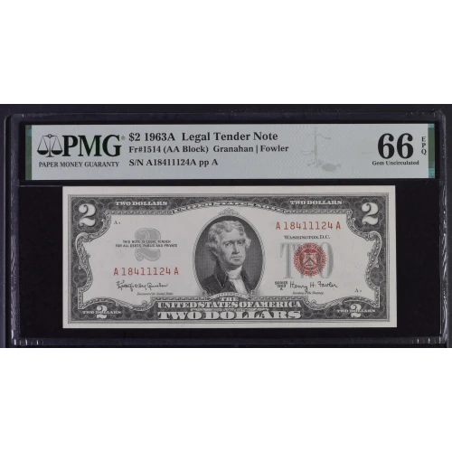 $2 1963-A red seal. Small Legal Tender Notes 1514 (2)
