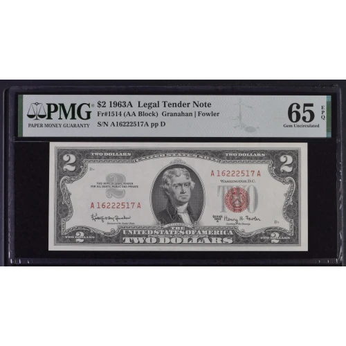 $2 1963-A red seal. Small Legal Tender Notes 1514 (2)