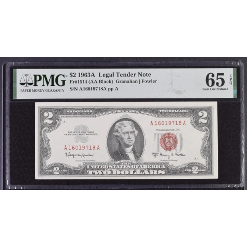$2 1963-A red seal. Small Legal Tender Notes 1514 (2)