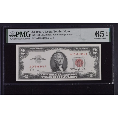 $2 1963-A red seal. Small Legal Tender Notes 1514 (2)