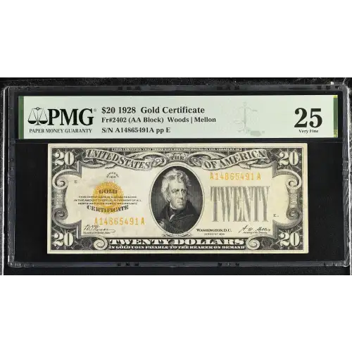 $20 1928 gold seal. Small Size Gold Certificates 2402 (2)