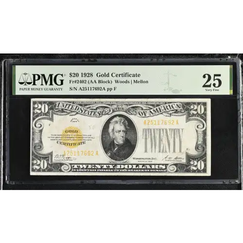 $20 1928 gold seal. Small Size Gold Certificates 2402 (2)