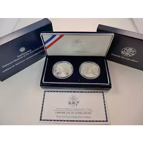 2001 American Buffalo - Two Coin Set - Uncirculated & Proof - One Each - Silver Dollar - Box & COA