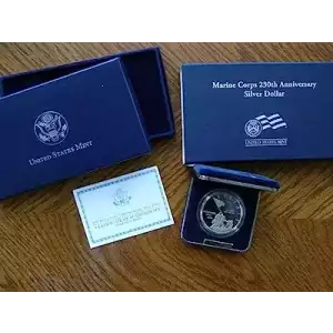 2005 Marine Corps 230th Anniversary Proof Silver Dollar - Box & COA