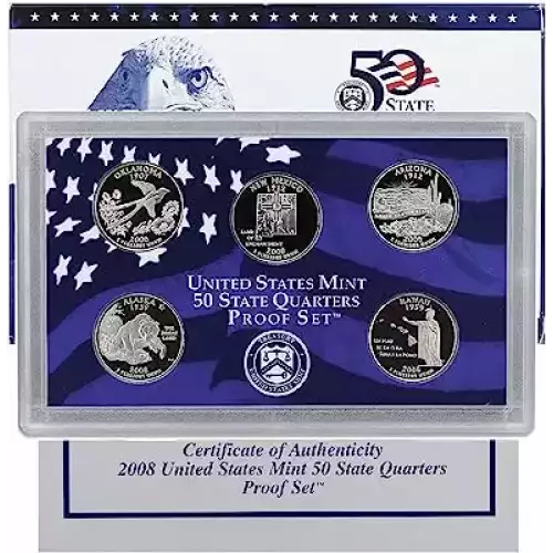 2008 Clad Quarter Proof Set - 5 Piece Quarter  ($1.25 FV) - 