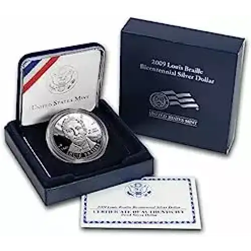 2009 Louis Braille Proof Silver Dollar - Box & COA