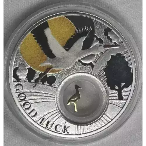 2014 NIUE Lucky Coins-Stork Bird .999 Silver Proof Coin w/ Moving Stork