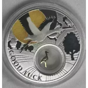 2014 NIUE Lucky Coins-Stork Bird .999 Silver Proof Coin w/ Moving Stork