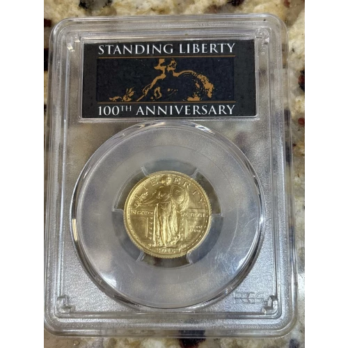 2016-W 25C 100th Anniversary Gold 100th Anniversary Black StandingLibertyFS 1 of 300 First Strike (2)