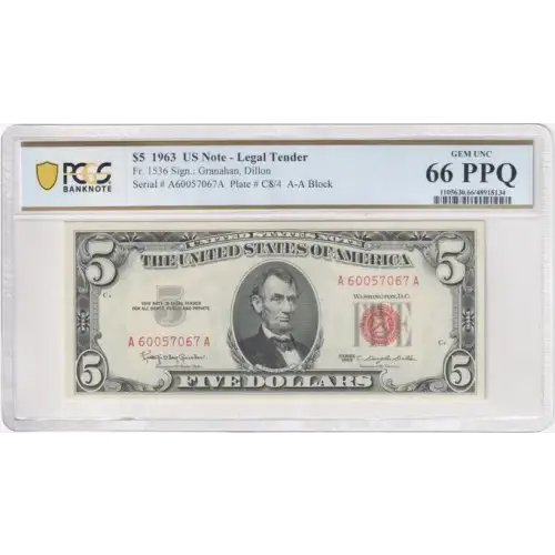 $5 1963 red seal. Small Legal Tender Notes 1536 (2)
