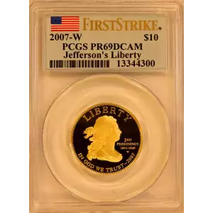 Gold Bullion-First Spouse Gold Bullion Coins--$10 Thomas Jefferson’s Liberty 2007 -Gold- 10 Dollar