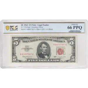 $5 1963 red seal. Small Legal Tender Notes 1536 (2)