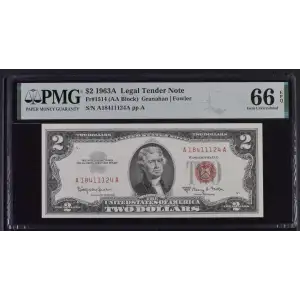 $2 1963-A red seal. Small Legal Tender Notes 1514 (2)