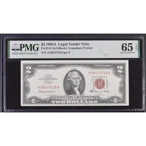 $2 1963-A red seal. Small Legal Tender Notes 1514 (2)