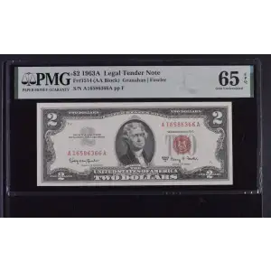 $2 1963-A red seal. Small Legal Tender Notes 1514 (2)