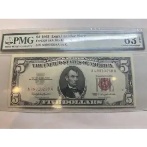 $5 1963 red seal. Small Legal Tender Notes 1536