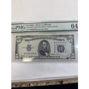 $5 1934-C blue seal. Small Silver Certificates 1653