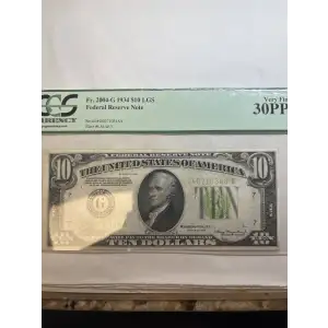 $10 1934 Exists with both light and dark Green seals Small Size $10 Federal Reserve Notes 2004-G